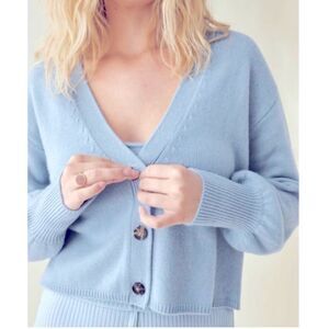 Reformation Cropped Cardigan Cashmere Varenne Button Front Powder Blue XS